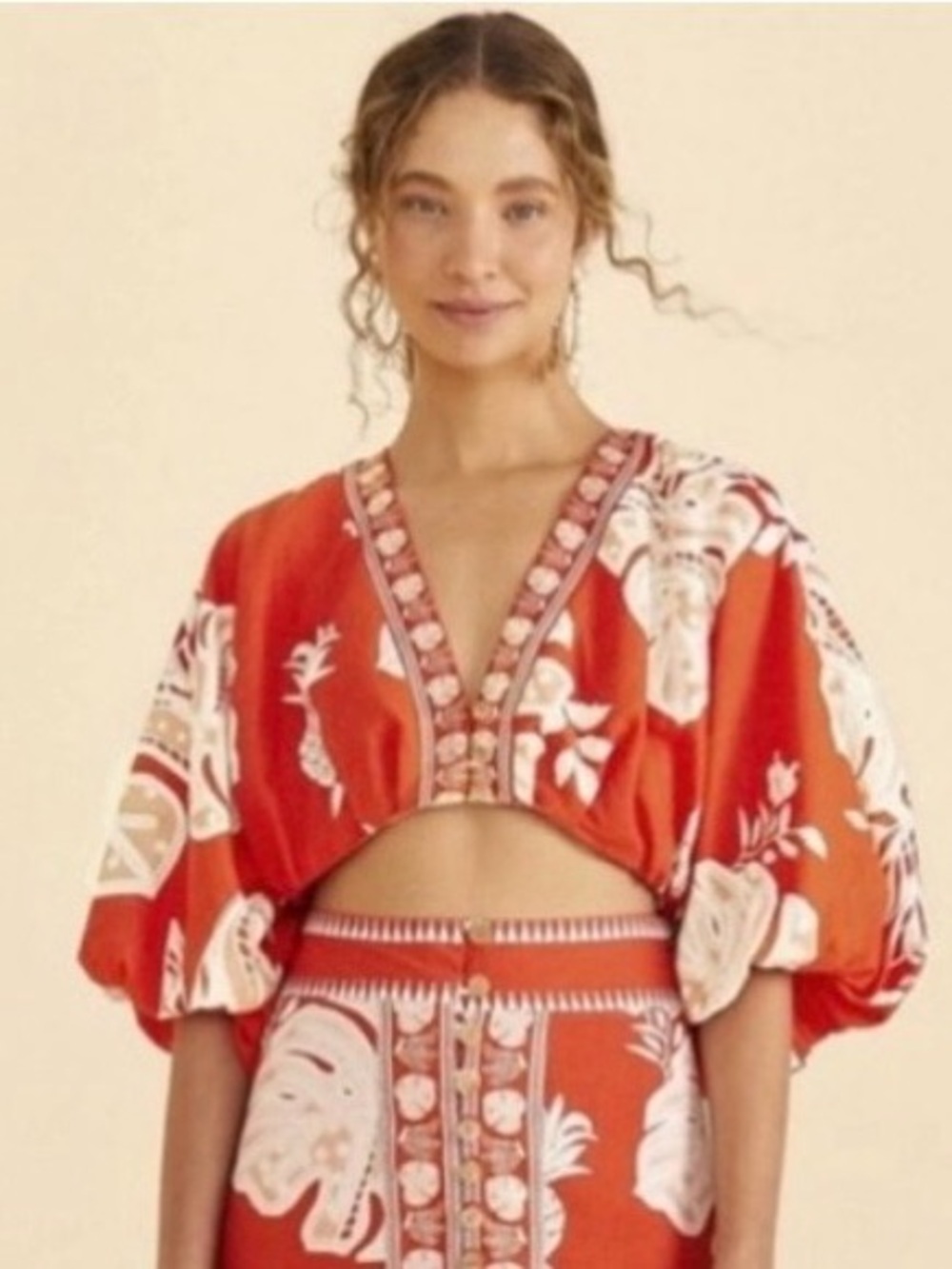FARM Lace Monsteras Red Crop Top Large NWT!